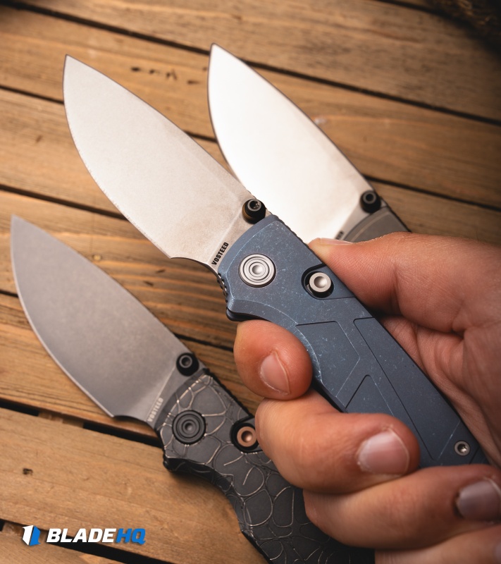 Vosteed Porcupine TiSlim Top Button Lock Knife Blue SW Titanium (3" SW S90V)